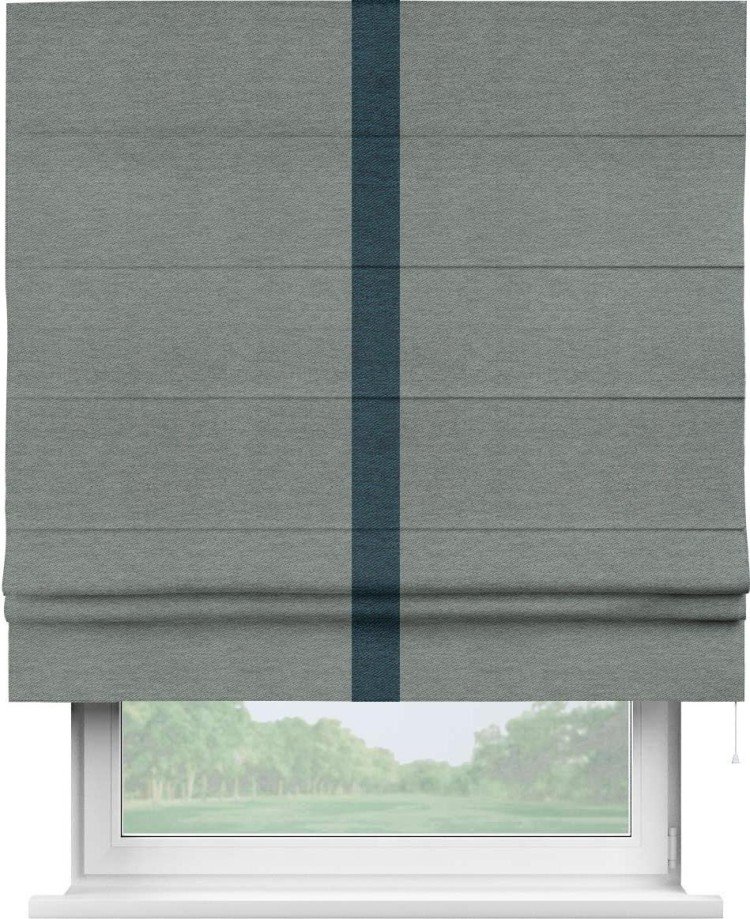Римская штора «Кортин» с кантом Хайвэй, для проема, ткань твид блэкаут, серый