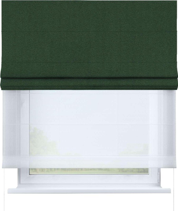 Римская штора «Кортин» день-ночь, ткань лён блэкаут, зелёный